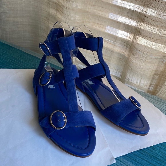 Prada blue suede leather sandals size 37 flats ankle strap mules slides slip ons - Picture 3 of 9